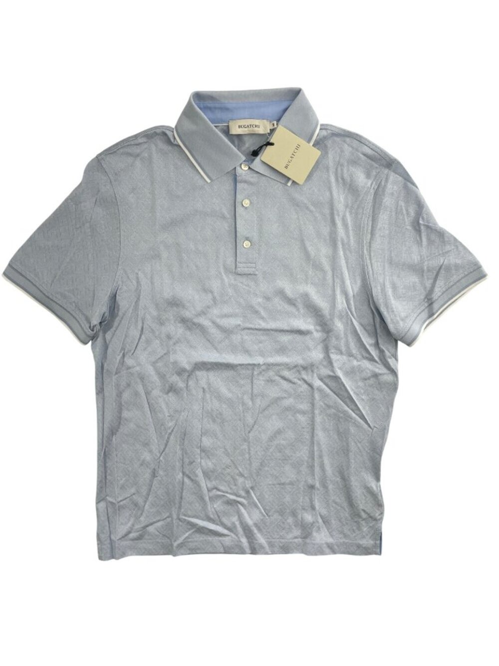 Bugatchi Ice Blue Polo Shirt Golf Sport Stretch Pattern Men's Sz M MSRP$139 NWT